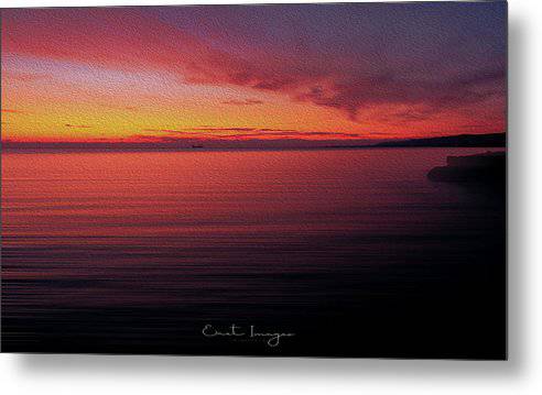 Sunset Colors In The Ocean-Oil Effect - Metal Print - Enet Images