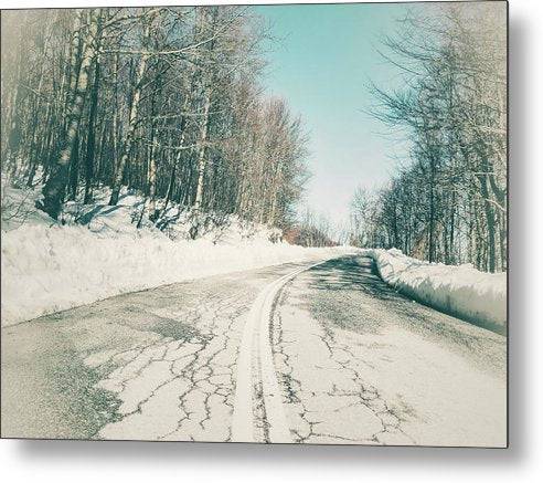 Snowy road  - Metal Print - Enet Images