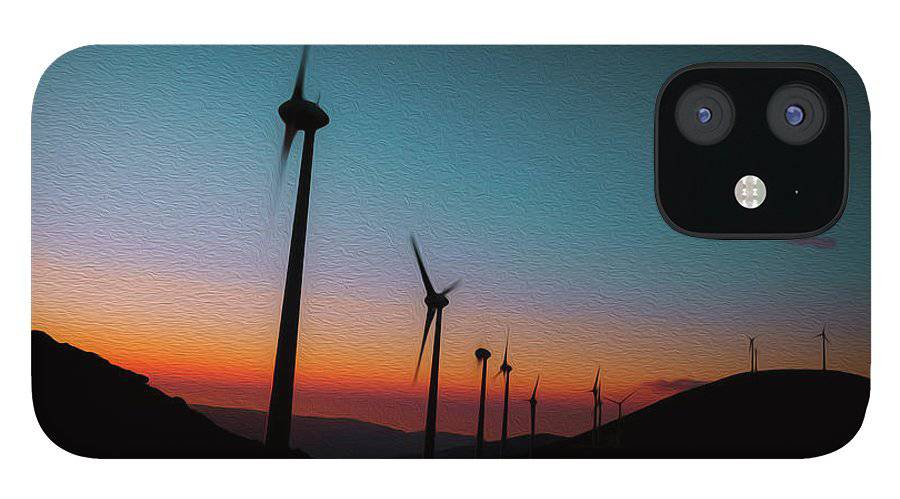 Wind Tourbines Against The Colorful Sunset Oil Effect - Phone Case - Enet Images