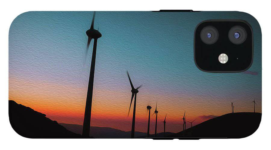 Wind Tourbines Against The Colorful Sunset Oil Effect - Phone Case - Enet Images