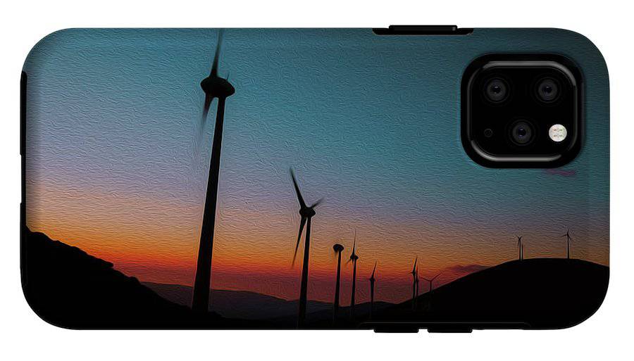 Wind Tourbines Against The Colorful Sunset Oil Effect - Phone Case - Enet Images