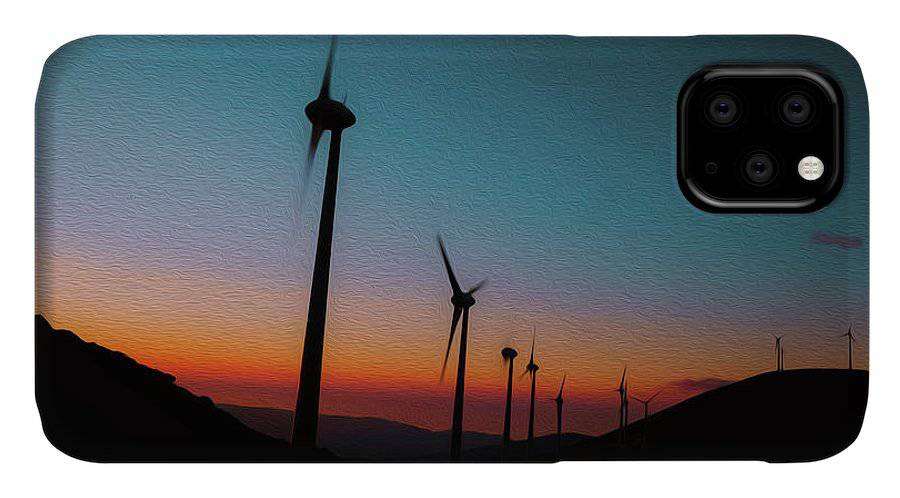 Wind Tourbines Against The Colorful Sunset Oil Effect - Phone Case - Enet Images