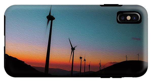 Wind Tourbines Against The Colorful Sunset Oil Effect - Phone Case - Enet Images