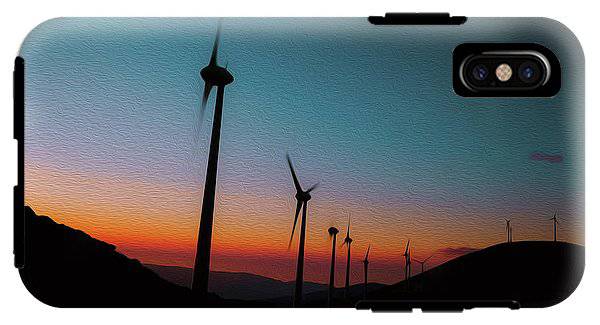 Wind Tourbines Against The Colorful Sunset Oil Effect - Phone Case - Enet Images