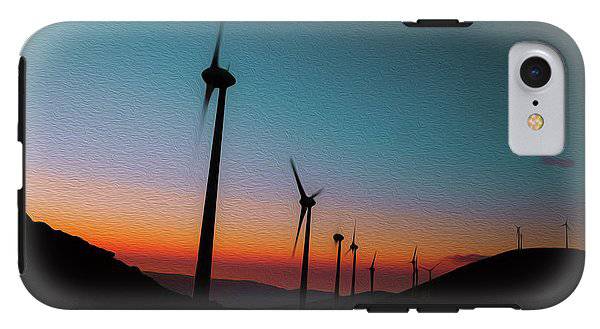 Wind Tourbines Against The Colorful Sunset Oil Effect - Phone Case - Enet Images