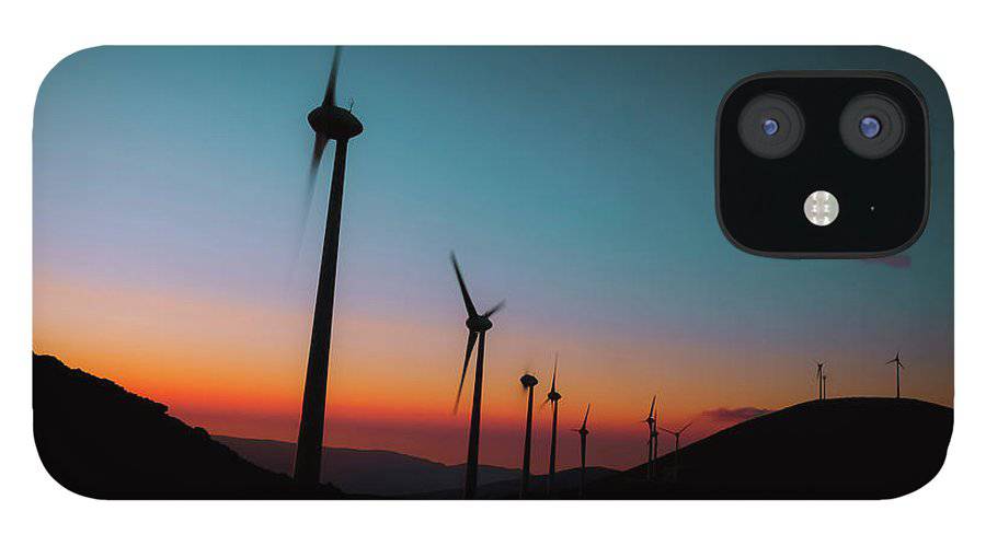 Wind Tourbines Against The Colorful Sunset - Phone Case - Enet Images