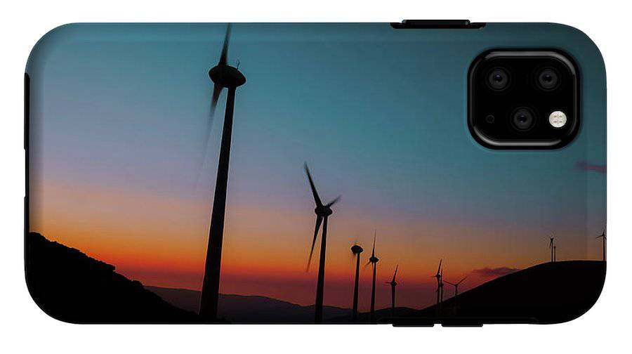 Wind Tourbines Against The Colorful Sunset - Phone Case - Enet Images