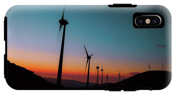 Wind Tourbines Against The Colorful Sunset - Phone Case - Enet Images