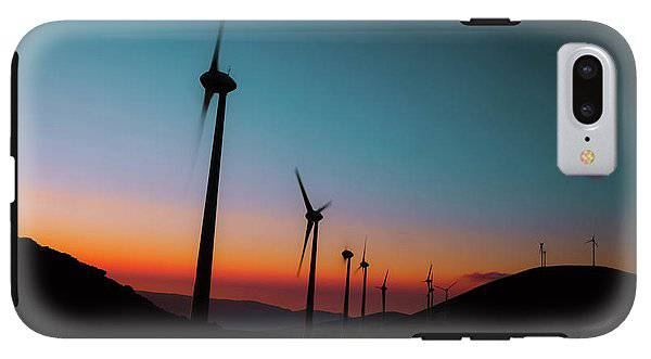 Wind Tourbines Against The Colorful Sunset - Phone Case - Enet Images