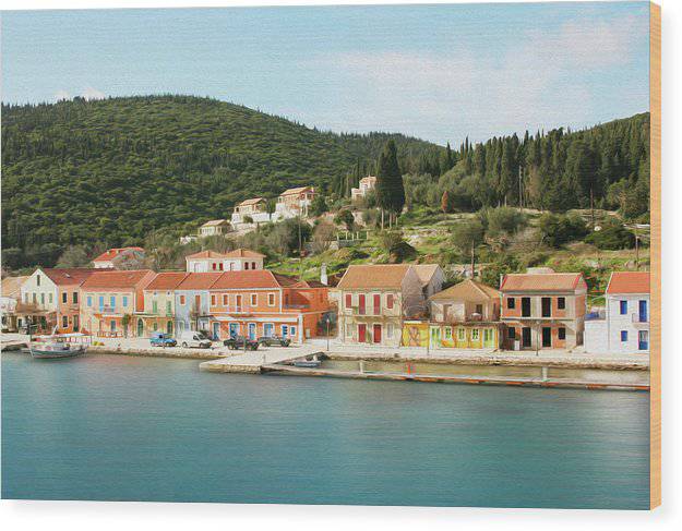 Fiscardo Village Oil Effect - Wood Print - Enet Images