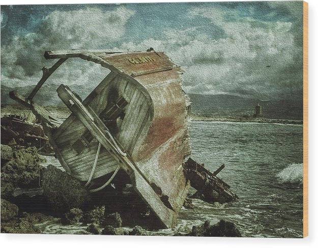 Shipwreck oil effect - Wood Print - Enet Images