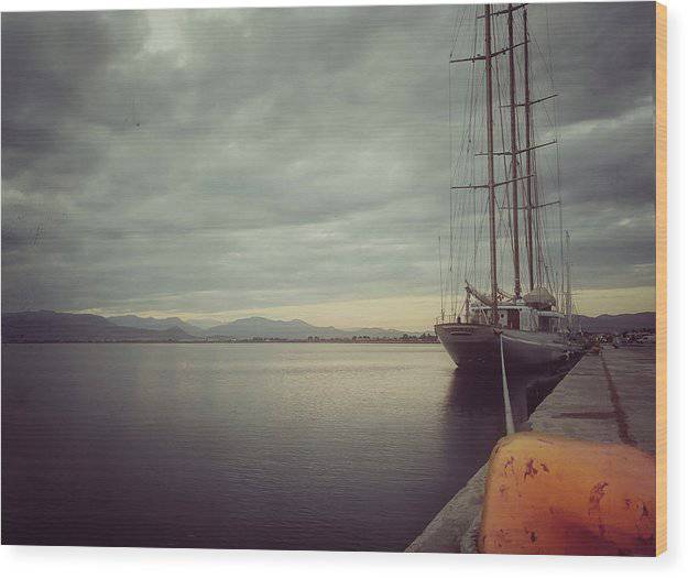 Sailing boat at the harbour - Wood Print - Enet Images