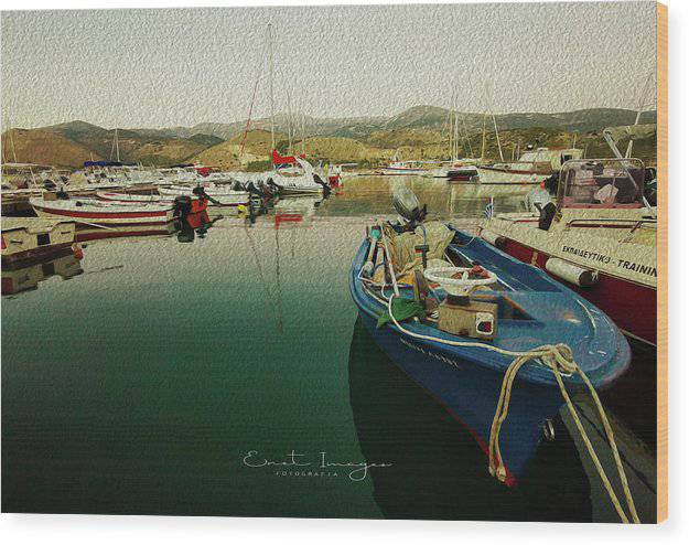 Fishing Boat At The Jetty-Oil Effect - Wood Print - Enet Images