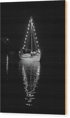 Lit Fishing Boat in The Port - Wood Print - Enet Images