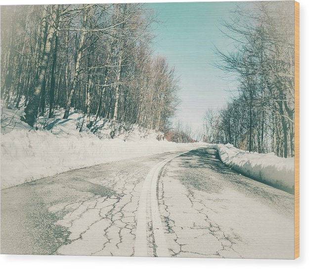 Snowy road  - Wood Print - Enet Images