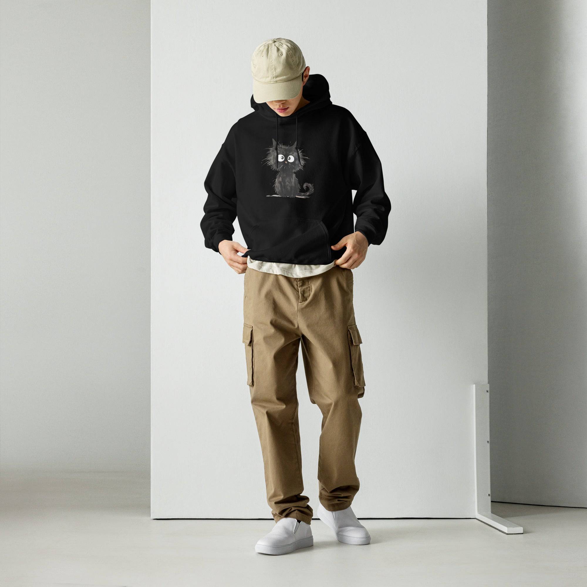 Unisex Hoodie/Black-Funny-Cat - Enet Images