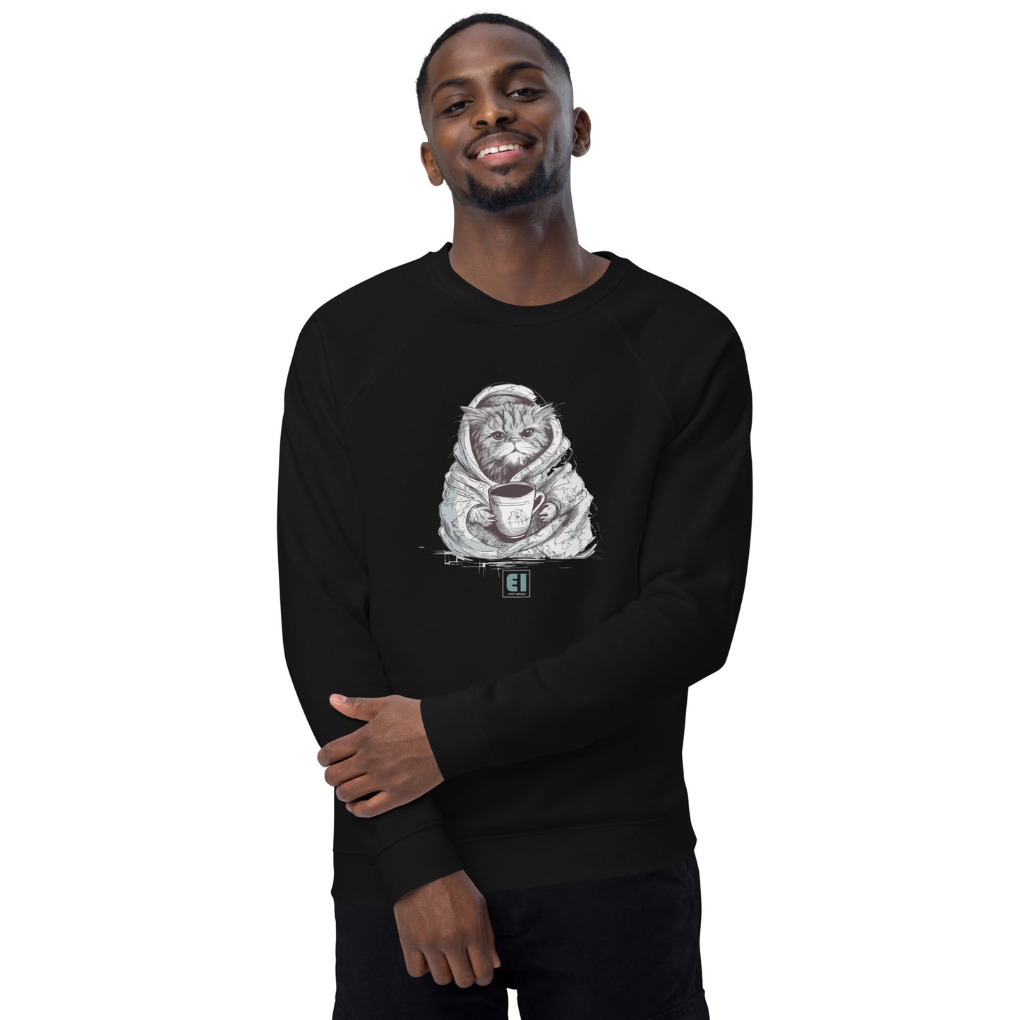 Unisex organic sweatshirt/Cat-Having-Coffee