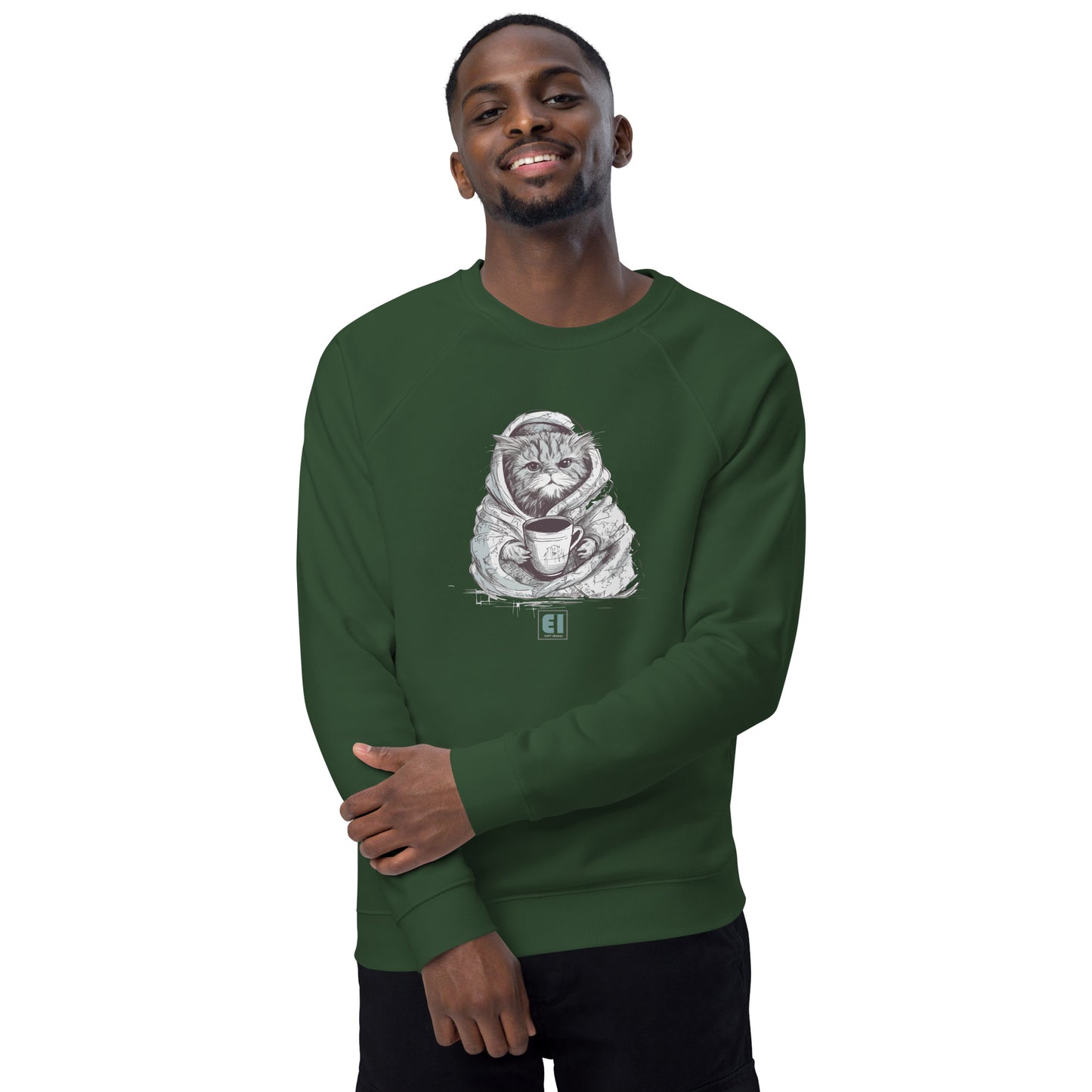 Unisex organic sweatshirt/Cat-Having-Coffee