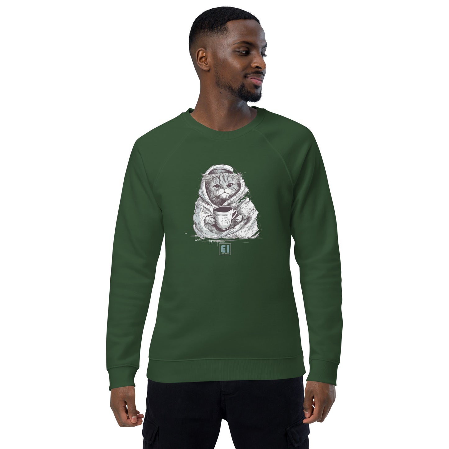 Unisex organic sweatshirt/Cat-Having-Coffee