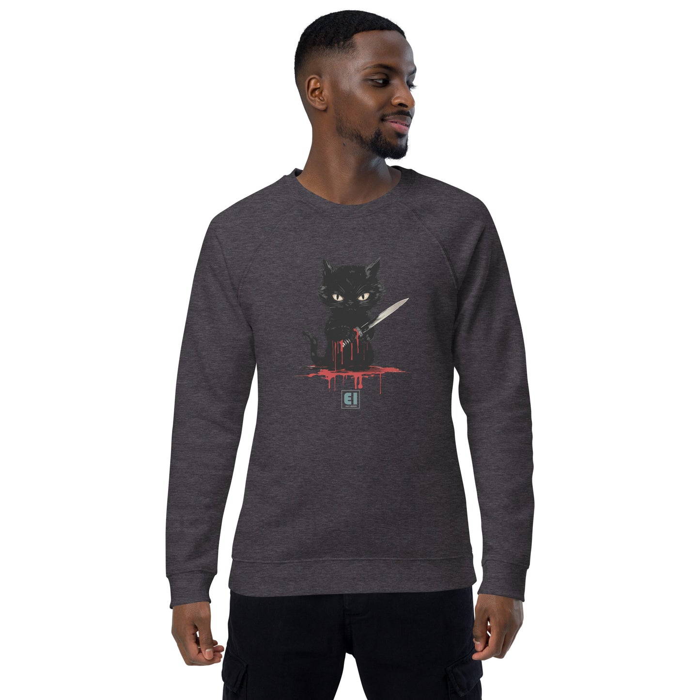 Unisex organic sweatshirt/Cat-Holding-Knife