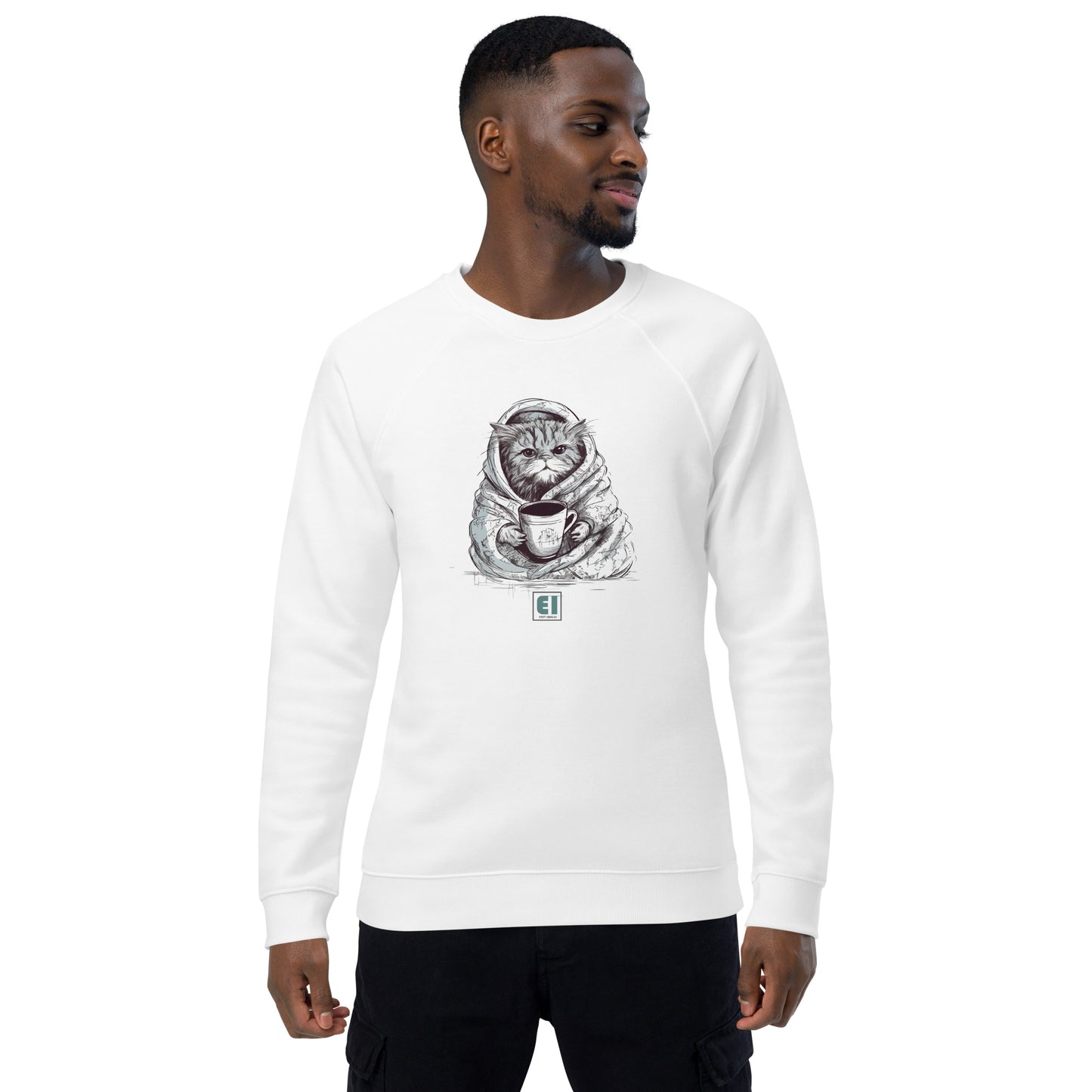 Unisex organic sweatshirt/Cat-Having-Coffee