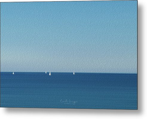 Sailing Boats in The Blue Ocean-Oil Effect - Metal Print