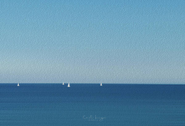 Segelboote im blauen Ozean-Öl-Effekt - Kunstdruck