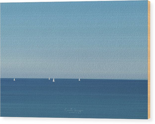 Segelboote im blauen Ozean-Öl-Effekt - Holzdruck