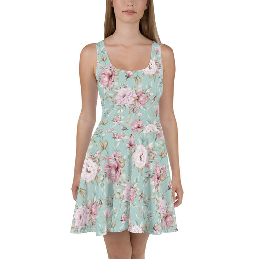 Kleid mit Allover-Print/Glamourös-Blumenmuster-Salbeigrün