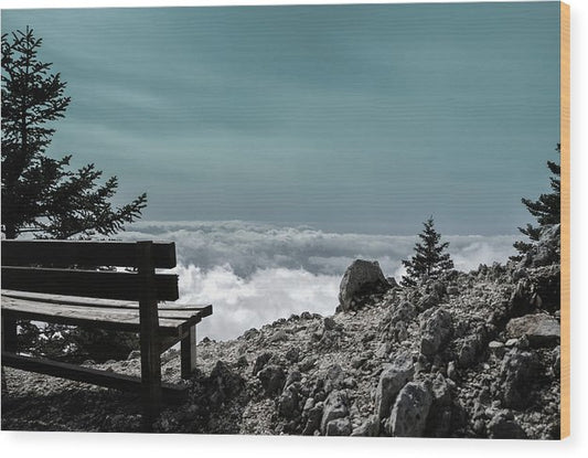 Bench Above The Clouds - Wood Print