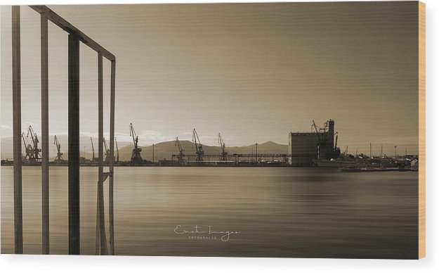 Cranes Shilhouettes At The Harbor - Wood Print