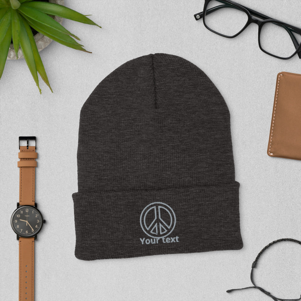 Cuffed Beanie/Peace Your Text/Personalized