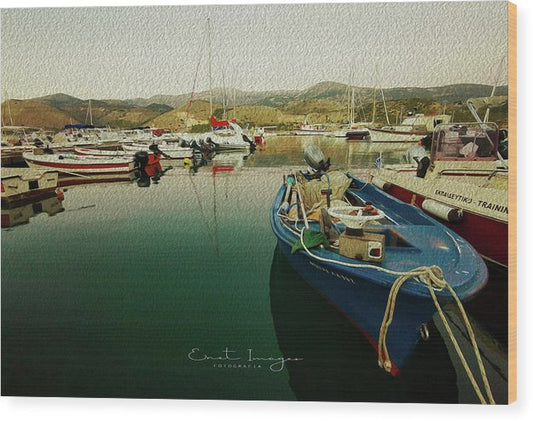 Fishing Boat At The Jetty-Oil Effect - Wood Print