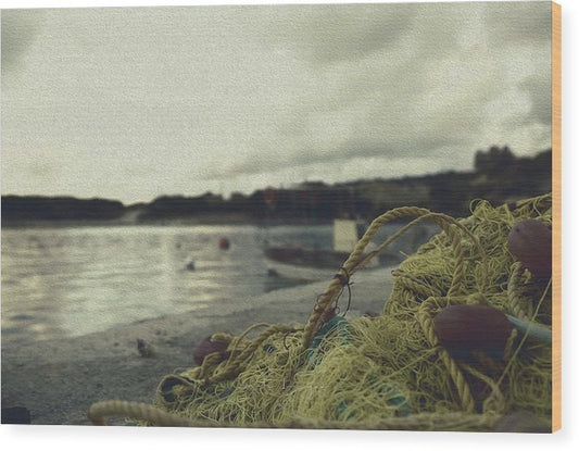 Fishing Nets On The Jetty-Oil Effect - Wood Print