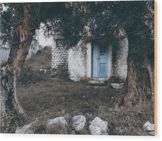 Altes Haus unter den Olivenbäumen - Holzdruck
