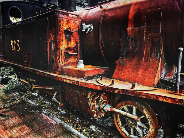 Παλιά ατμομηχανή στο σιδηροδρομικό σταθμό - Art Print