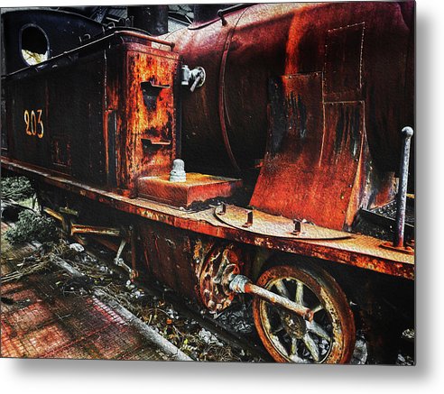 Old Locomotive At The Rail Station-Oil Effect - Metal Print