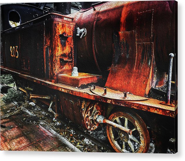 Old Locomotive At The Rail Station-Oil Effect - Acrylic Print