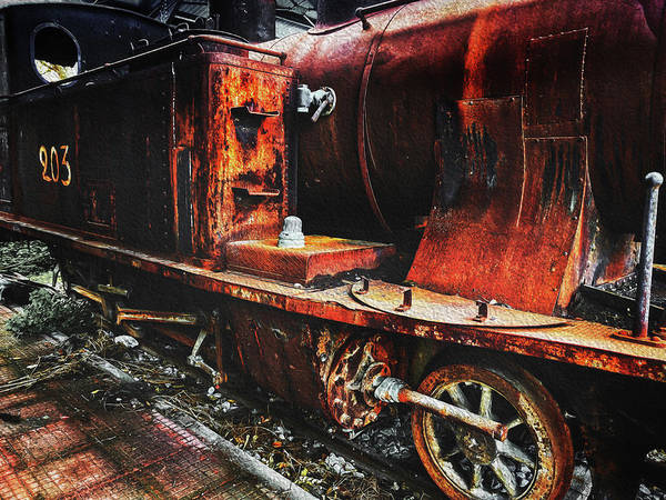 Alte Lokomotive am Bahnhof-Öleffekt - Kunstdruck