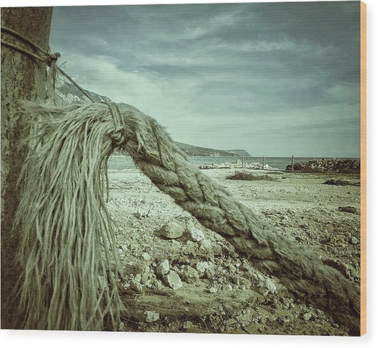Old Rope At The Beach - Wood Print