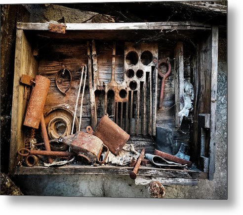 Old Tools In The Olive Grove - Metal Print