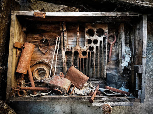 Old Tools In The Olive Grove - Art Print