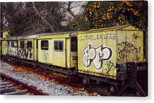 Alter gelber Zug - Acrylbild