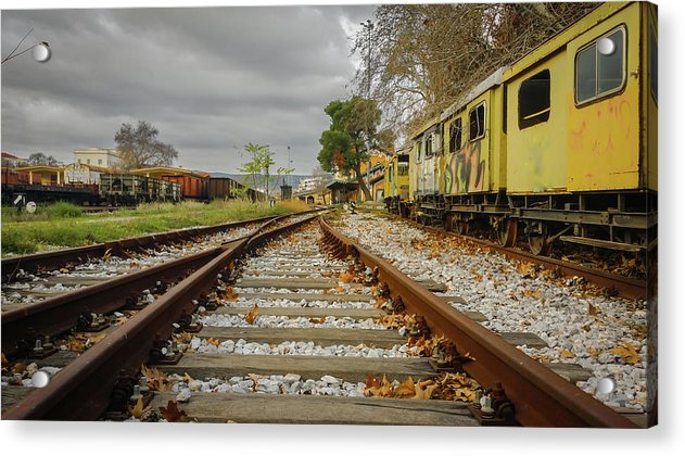 On The Rails In Autumn - Acrylic Print