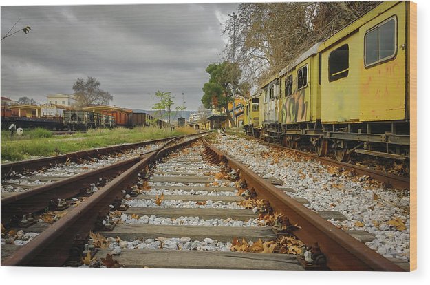 On The Rails In Autumn - Wood Print