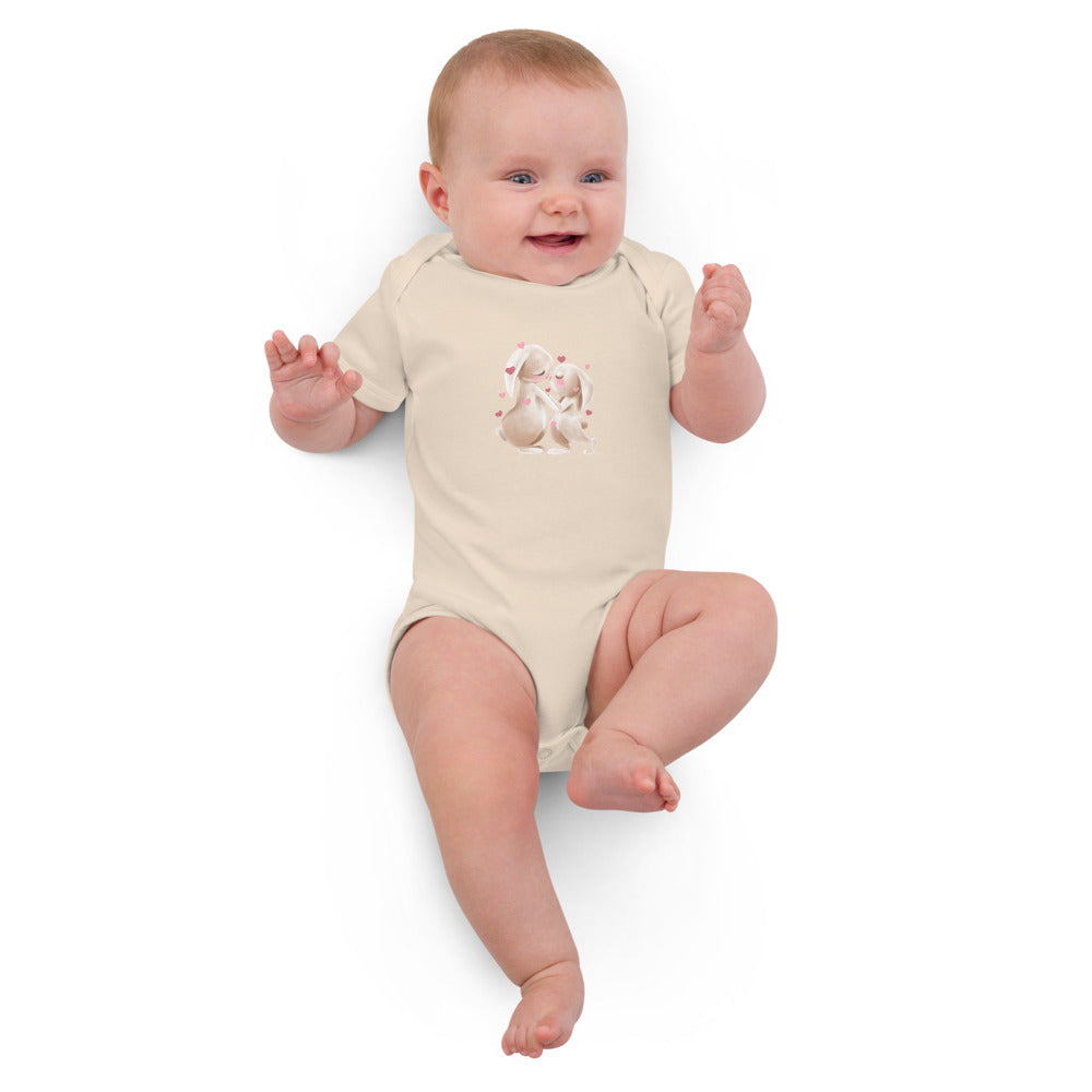 Organic cotton baby bodysuit/Bunnies Hearts