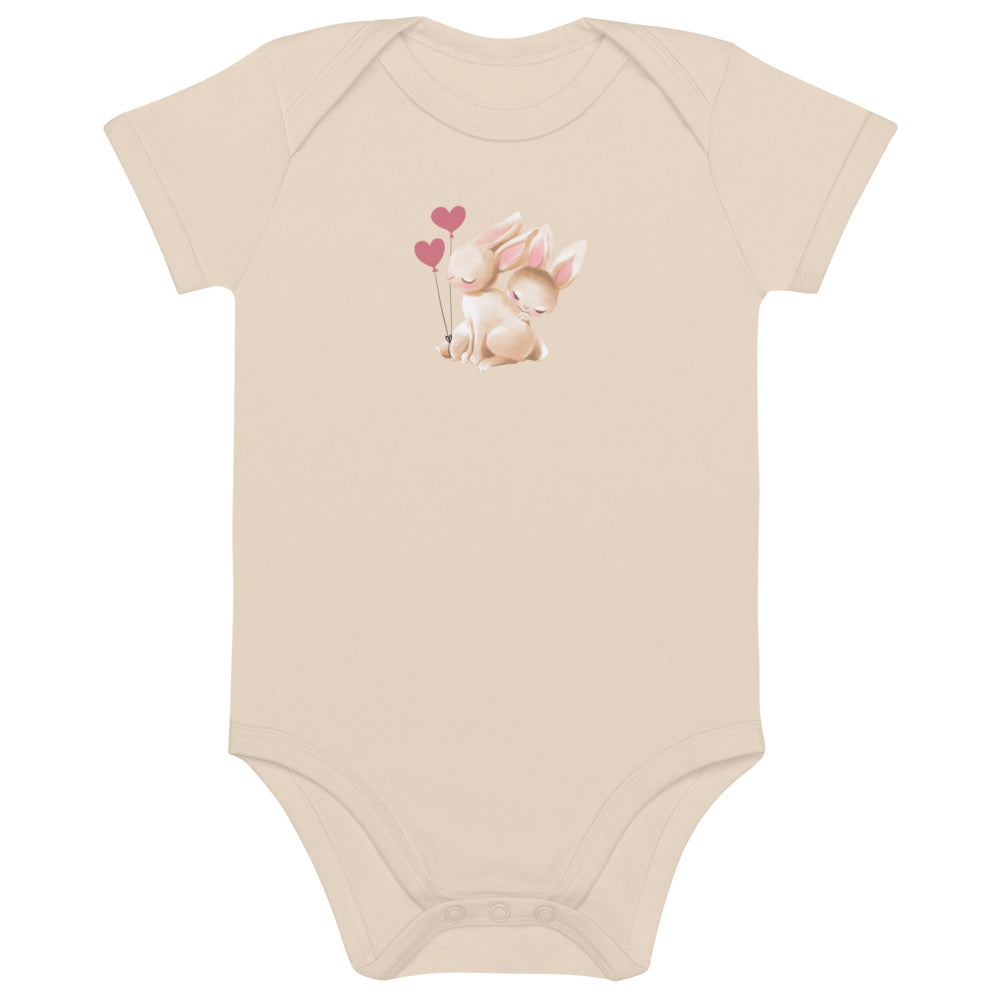 Organic cotton baby bodysuit/Bunnies two Hearts