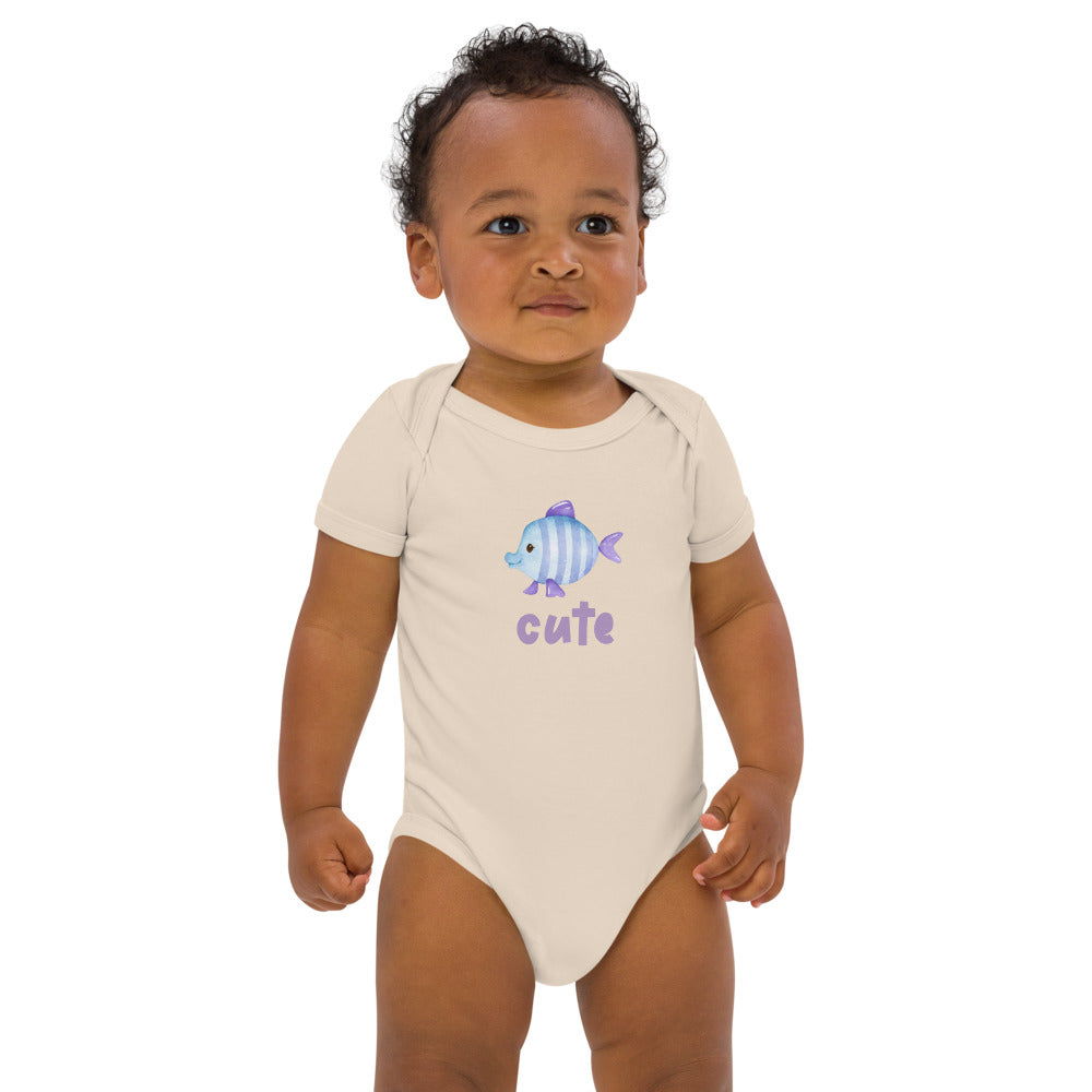 Organic cotton baby bodysuit/Fish Cute