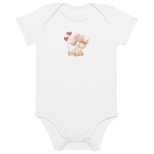 Organic cotton baby bodysuit/Bunnies two Hearts