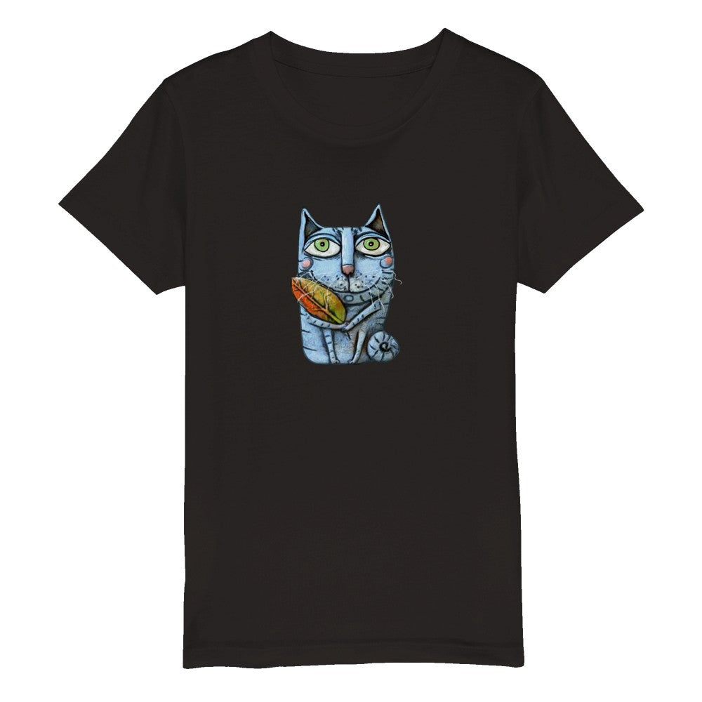 Organic Kids Crewneck T-shirt/Cat-Leaf